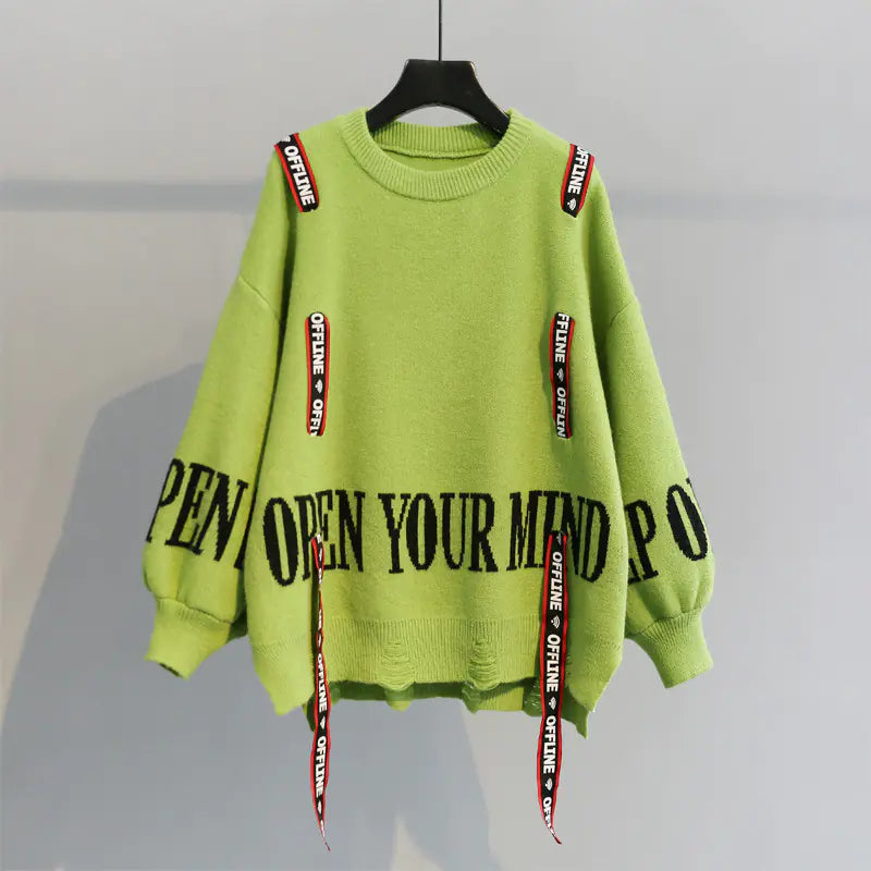 2023 Women's Loose Knit Sweater with Lantern Sleeves