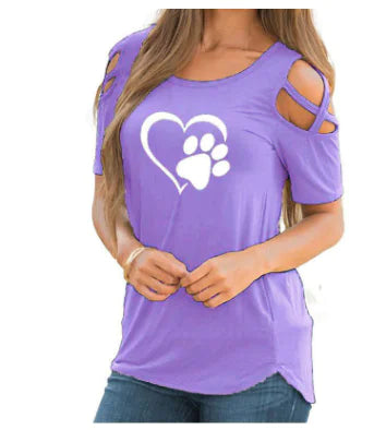 Heart Print Crew Neck Short Sleeve T-Shirt
