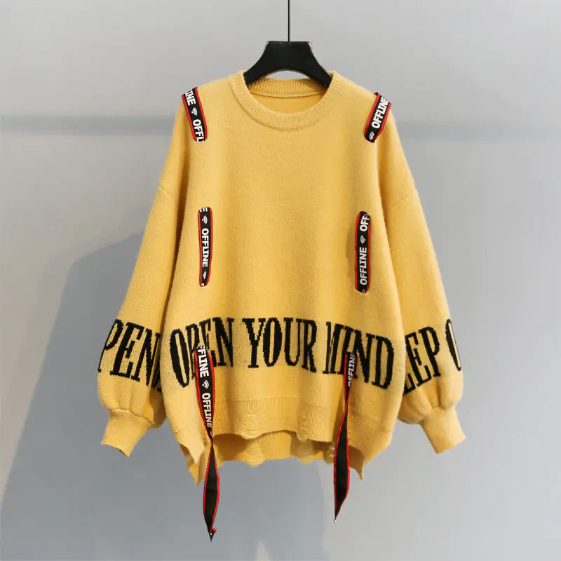 2023 Women's Loose Knit Sweater with Lantern Sleeves