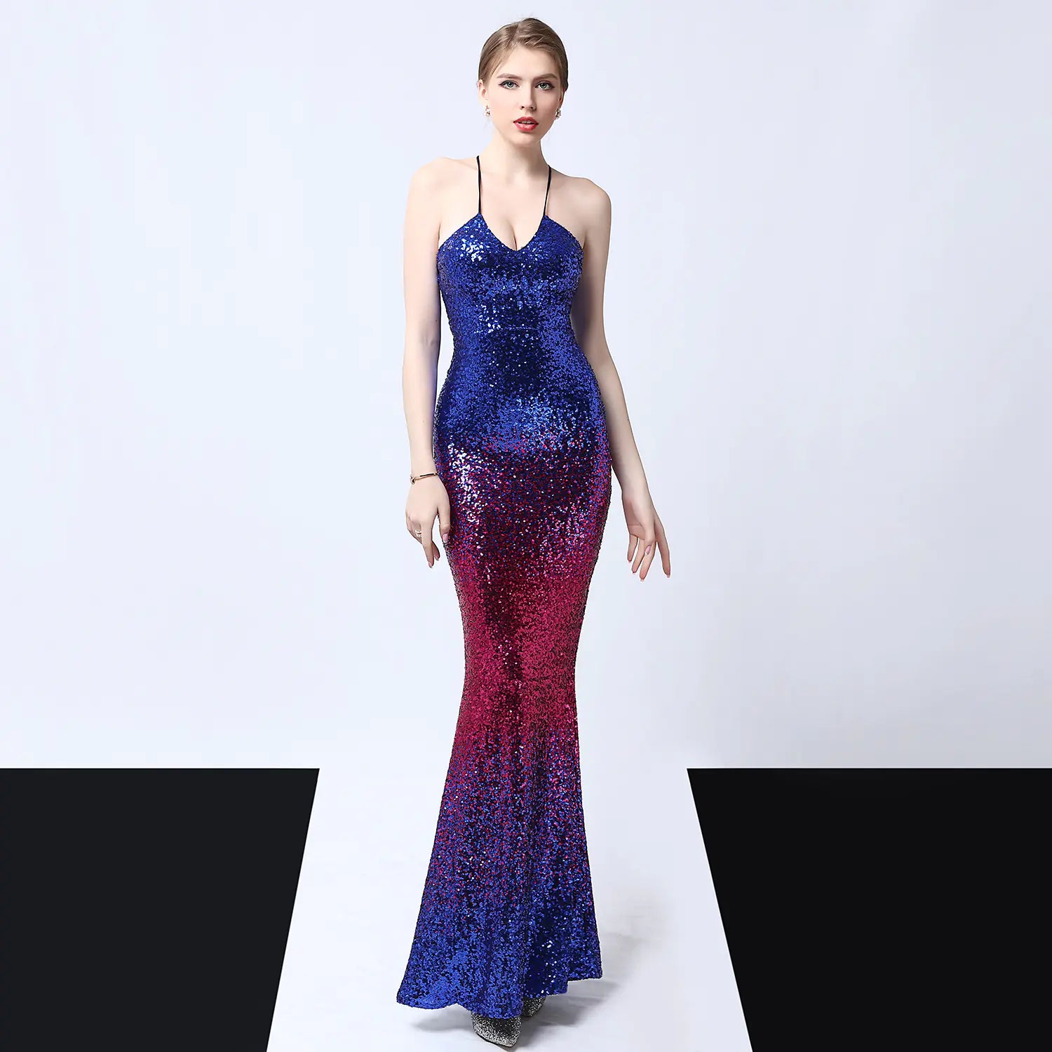 Elegant Sequin Evening Gown with Mermaid Design
