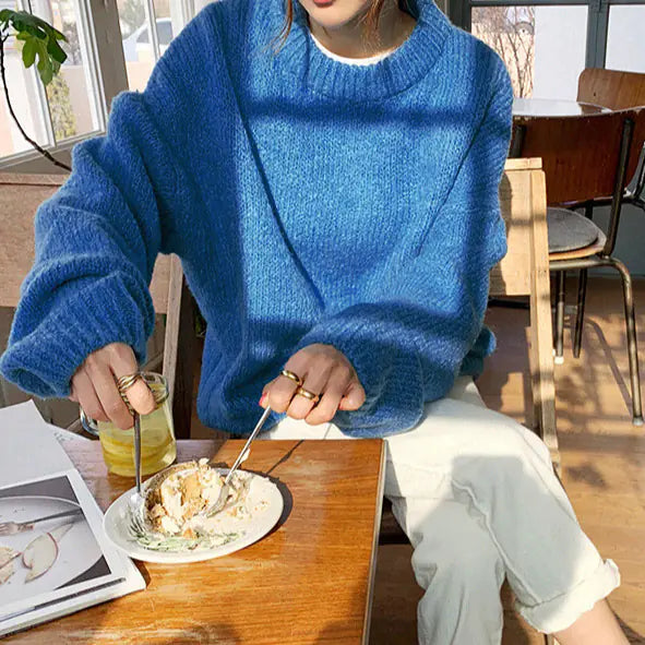 Loose-Fitting Knit Sweater - Korean Style Thick Pullover