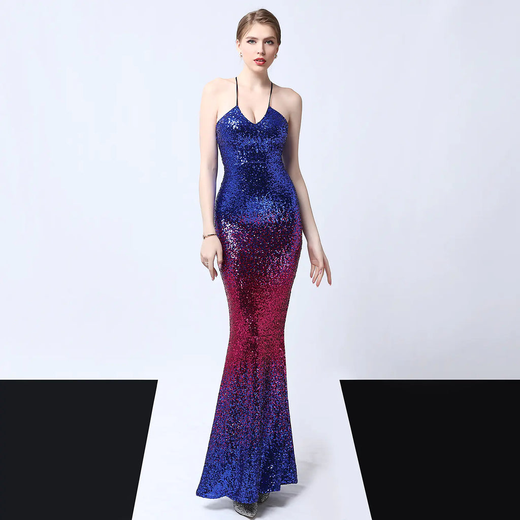 Elegant Sequin Evening Gown with Mermaid Design