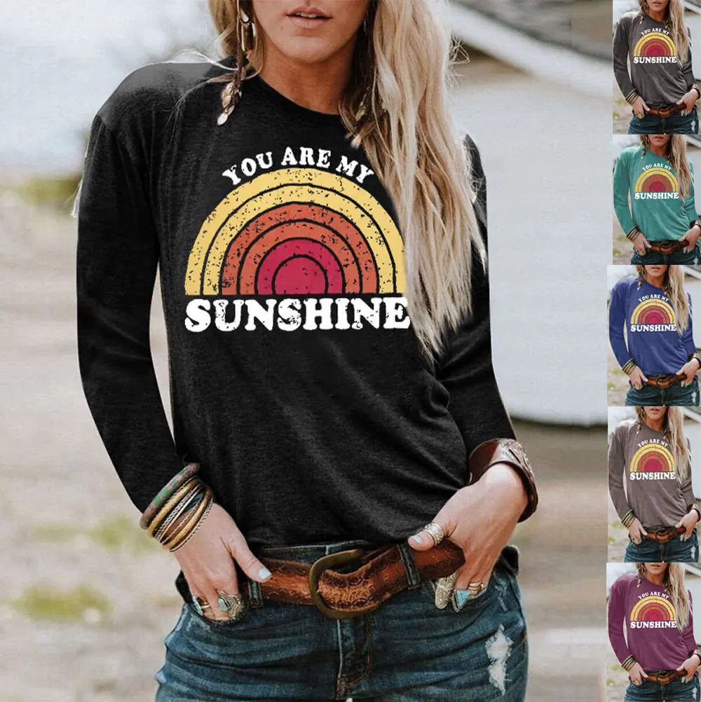 Letter Print Crew Neck T-Shirt, Short & Long Sleeve