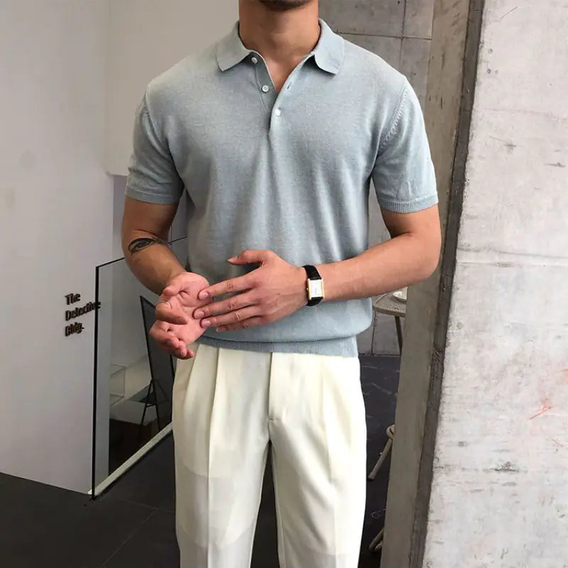 Trendy Summer Knit Slim Fit Short Sleeve Shirt