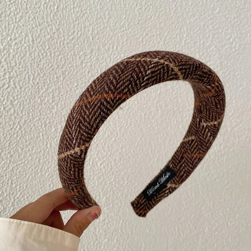 Korean Style Woolen Plaid Headband for Autumn/Winter