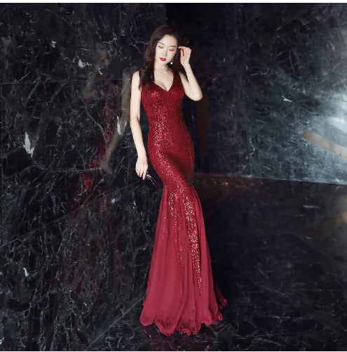 Sequin Mermaid Evening Gown for Women - Elegant Style