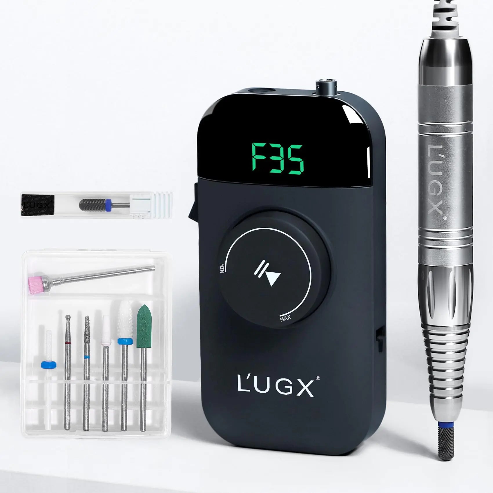 LUGX Nail Drill 35000RPM Professional Brushless Electric Nail Drill Machine Rechargeable Cordless Nail Efile for Acrylic Gel Nails 8Pcs Nail Drill Bits Low Noise Low Vibration