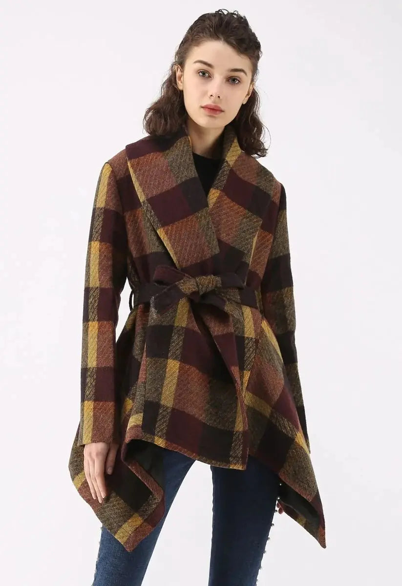 Plaid Woolen Coat for Women's Autumn and Winter