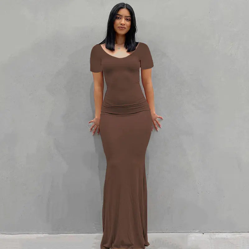 Casual Slim-fit Short Sleeve Long Dress for Women