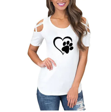 Heart Print Crew Neck Short Sleeve T-Shirt