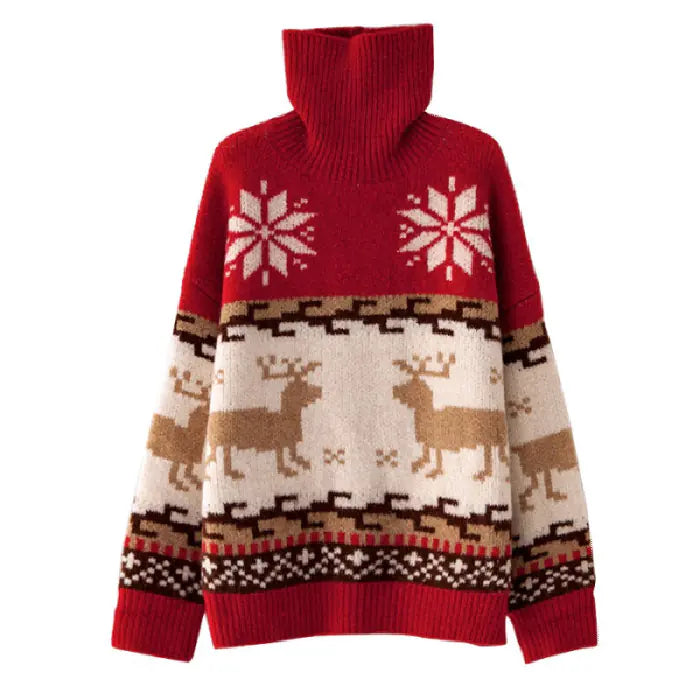 Women's Christmas Turtleneck Sweater - Oversized Style