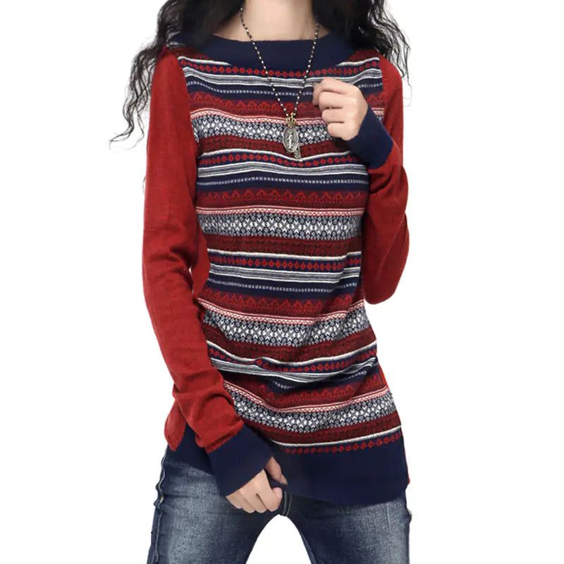Knitted Sweater, Warm Base Layer, Crew Neck Top