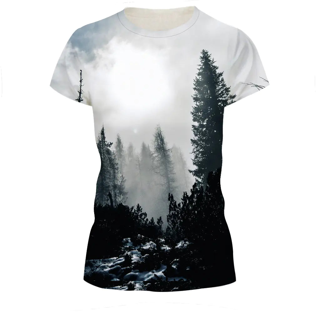 Forest Digital Print T-Shirt, Round Neck, Short Sleeve