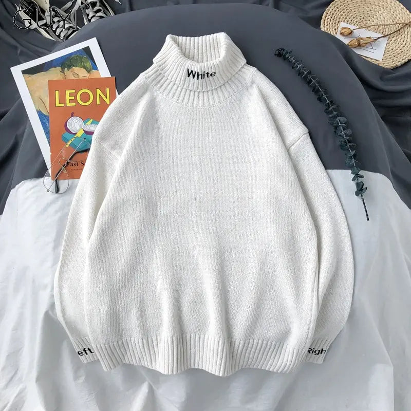 Men's Oversized Solid Color Turtleneck Sweater