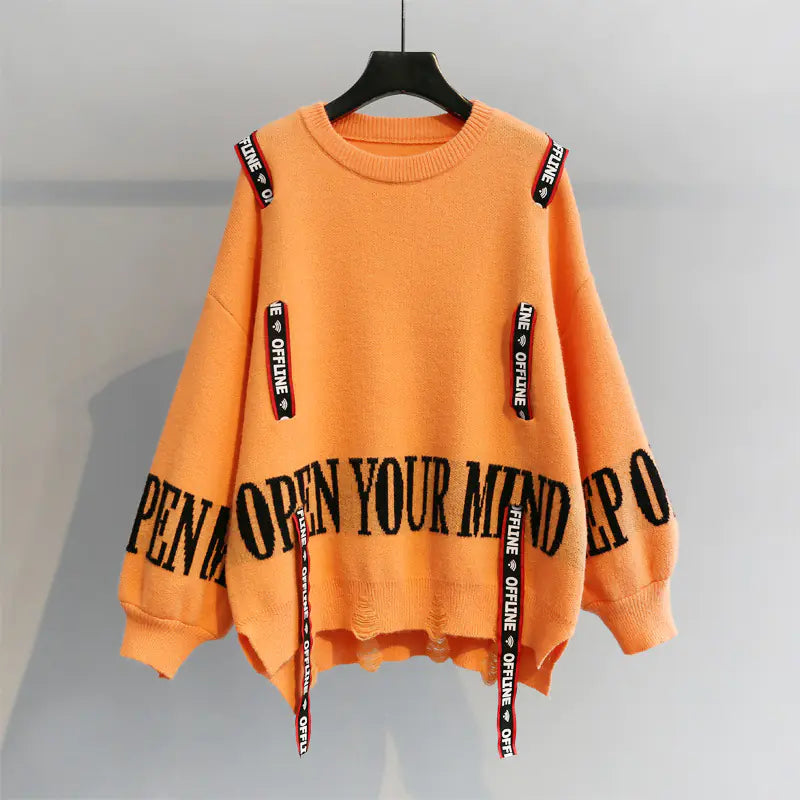 2023 Women's Loose Knit Sweater with Lantern Sleeves