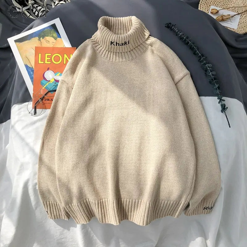 Men's Oversized Solid Color Turtleneck Sweater