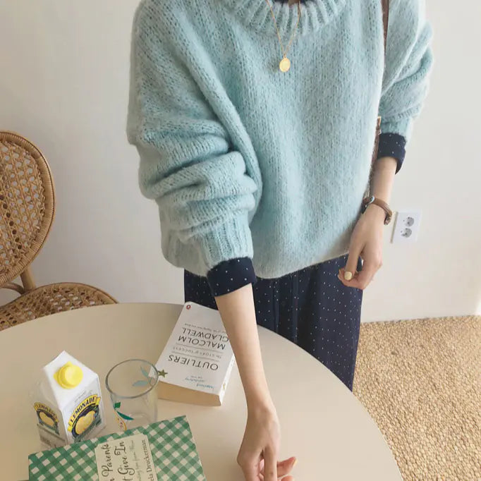 Loose-Fitting Knit Sweater - Korean Style Thick Pullover