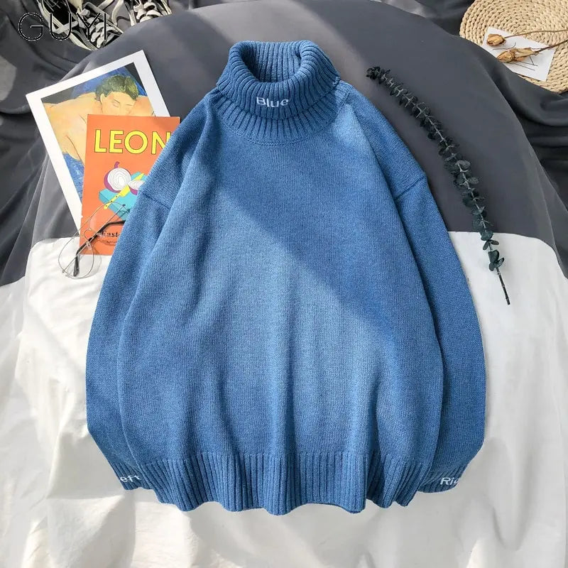 Men's Oversized Solid Color Turtleneck Sweater