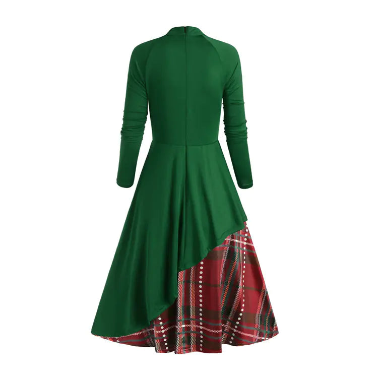 2020 Amazon Plaid Bow Long Sleeve Dress for Women