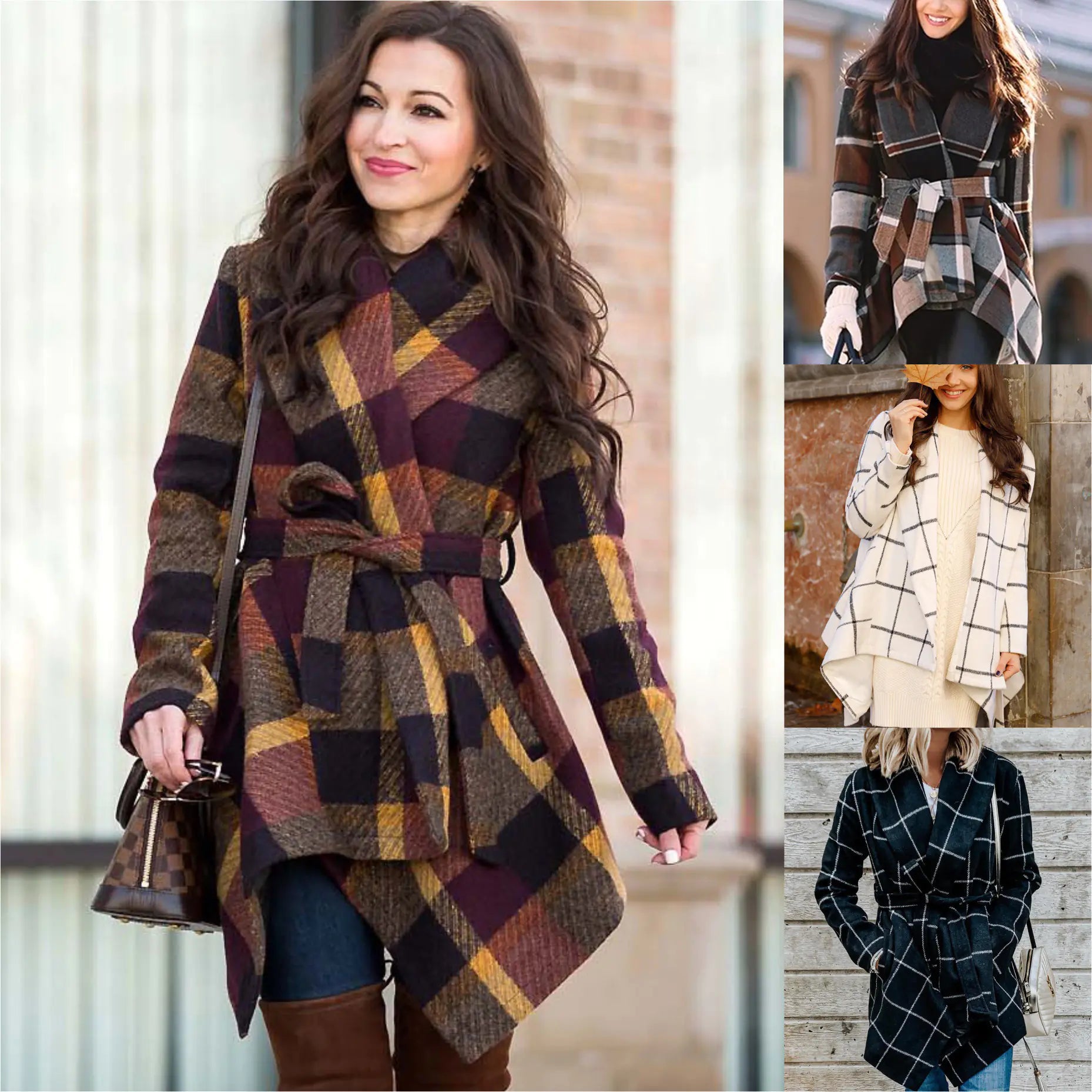 Plaid Woolen Coat for Women's Autumn and Winter