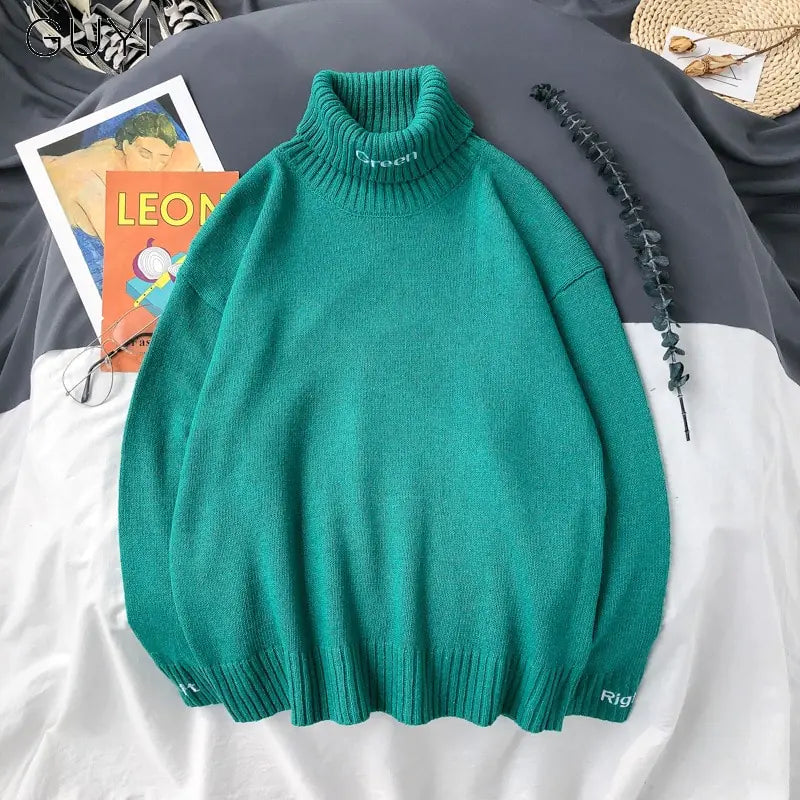 Men's Oversized Solid Color Turtleneck Sweater