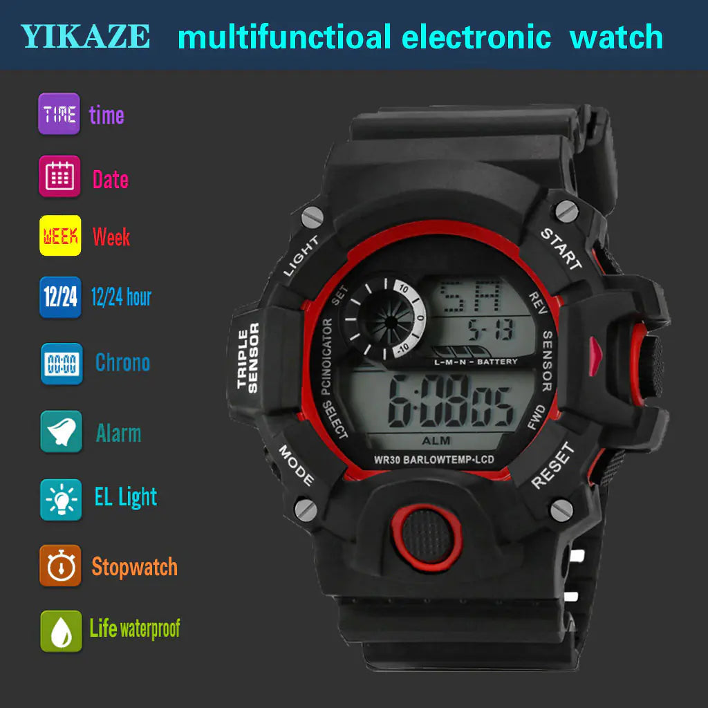YIKAZE Men's Multifunction LED Digital Sports Watch