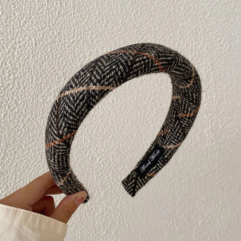 Korean Style Woolen Plaid Headband for Autumn/Winter