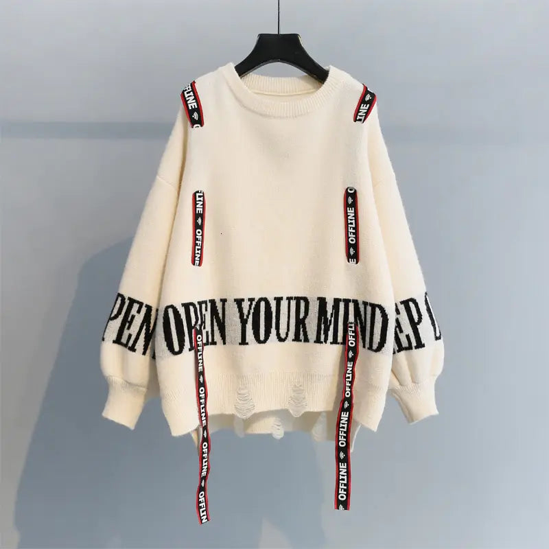 2023 Women's Loose Knit Sweater with Lantern Sleeves