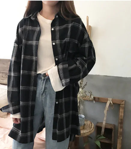 Irregular Plaid Long Sleeve Shirt for Women (2020)