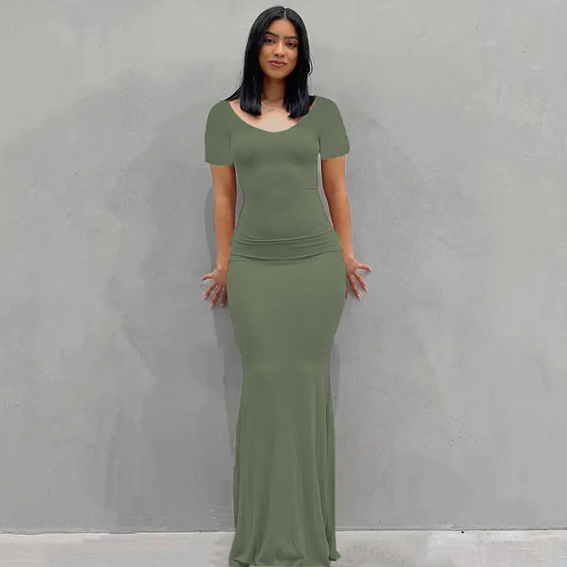 Casual Slim-fit Short Sleeve Long Dress for Women