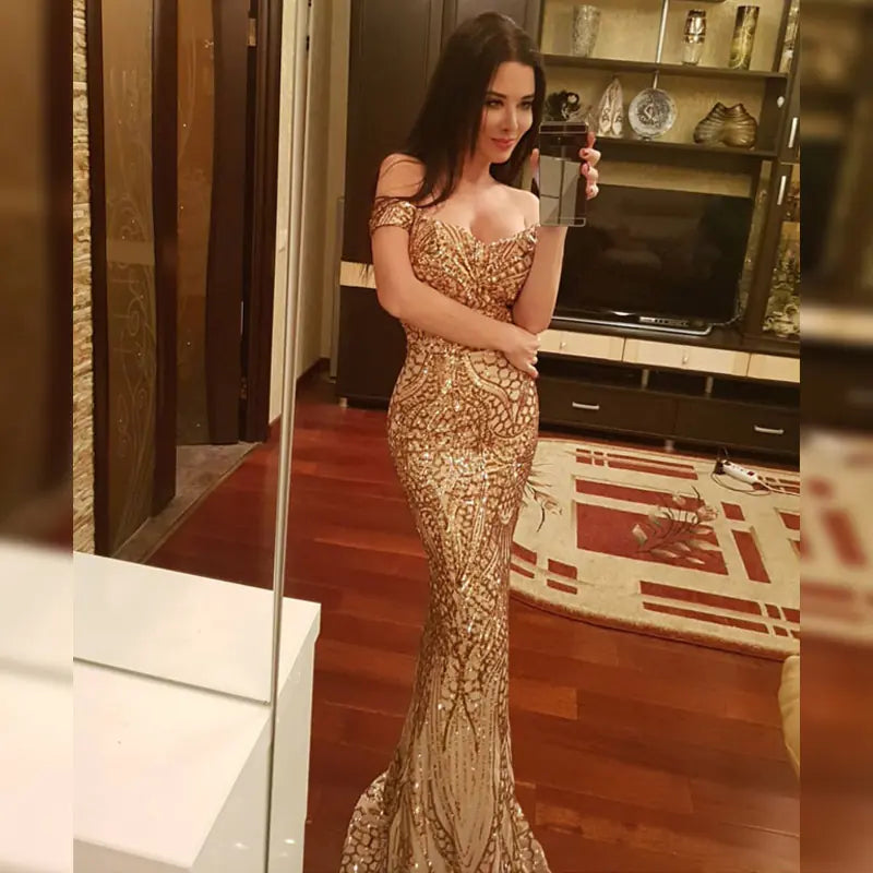 Sequin Strapless Mermaid Evening Gown Dress