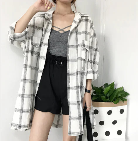 Irregular Plaid Long Sleeve Shirt for Women (2020)
