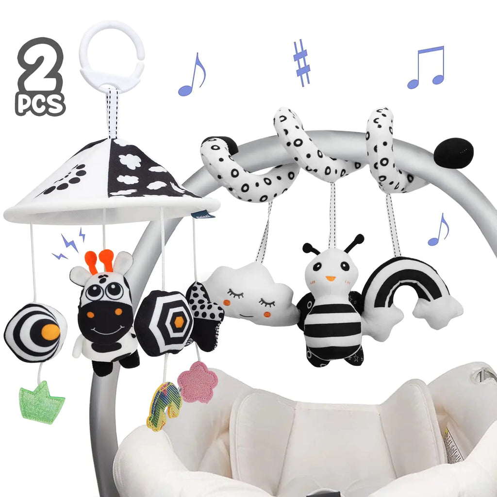 TOY Life 2 Pack Hanging Baby Toys 0-6 Months Car Seat Spiral Toys for Babies 0-6 Months Crib Toys Hanging Newborn Toys Black and White Hanging Stroller Activity Toy for Babies Infant Carseat Toys