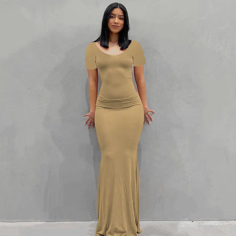 Casual Slim-fit Short Sleeve Long Dress for Women