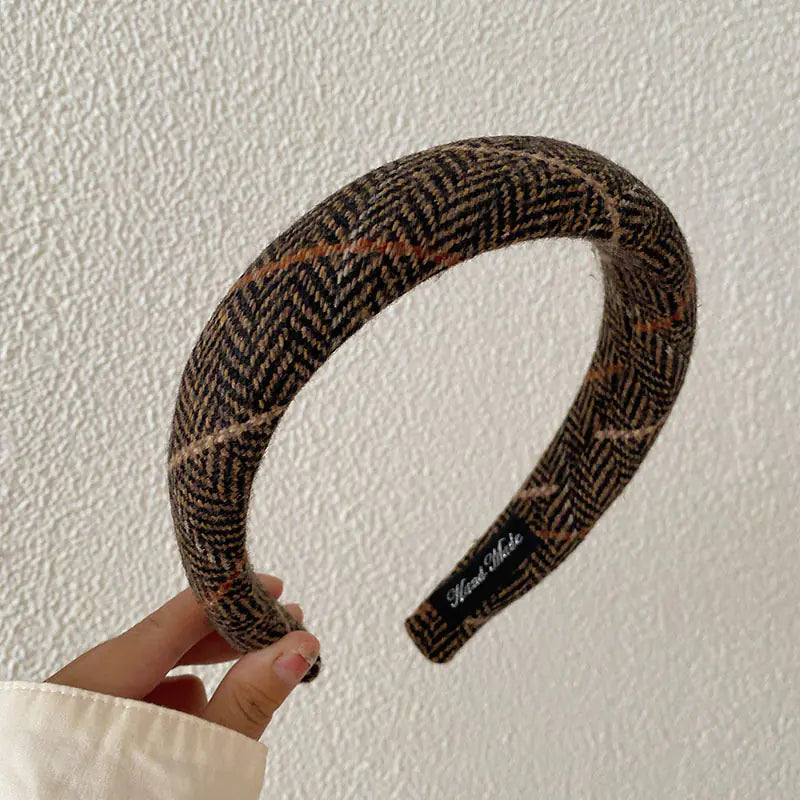 Korean Style Woolen Plaid Headband for Autumn/Winter