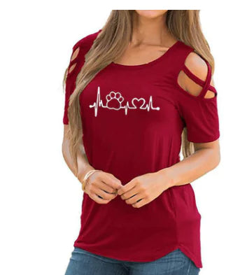 Heart Print Crew Neck Short Sleeve T-Shirt