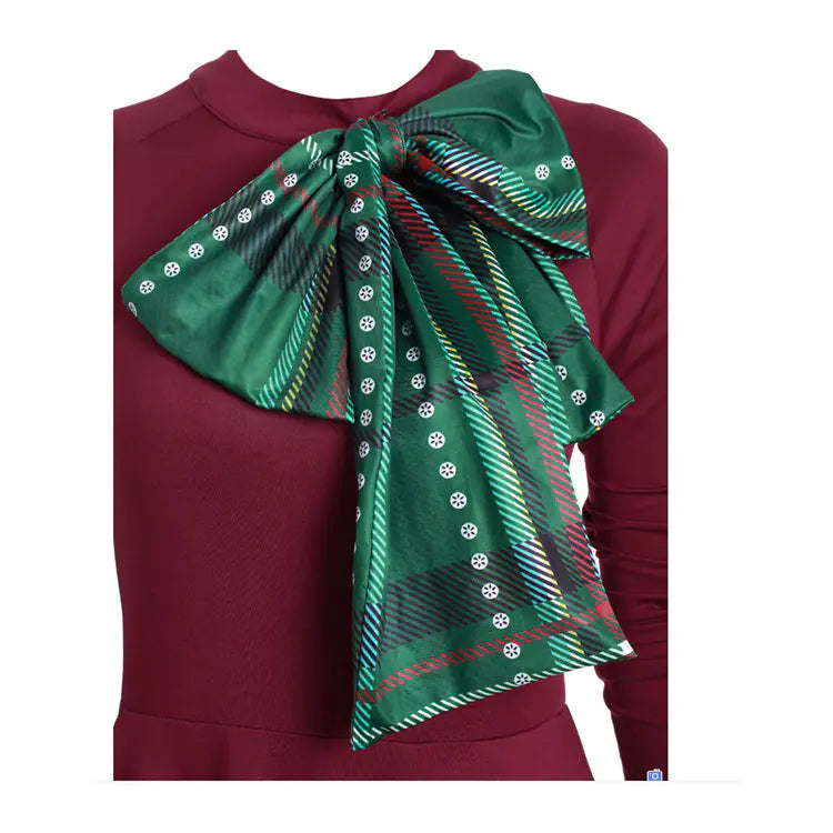 2020 Amazon Plaid Bow Long Sleeve Dress for Women