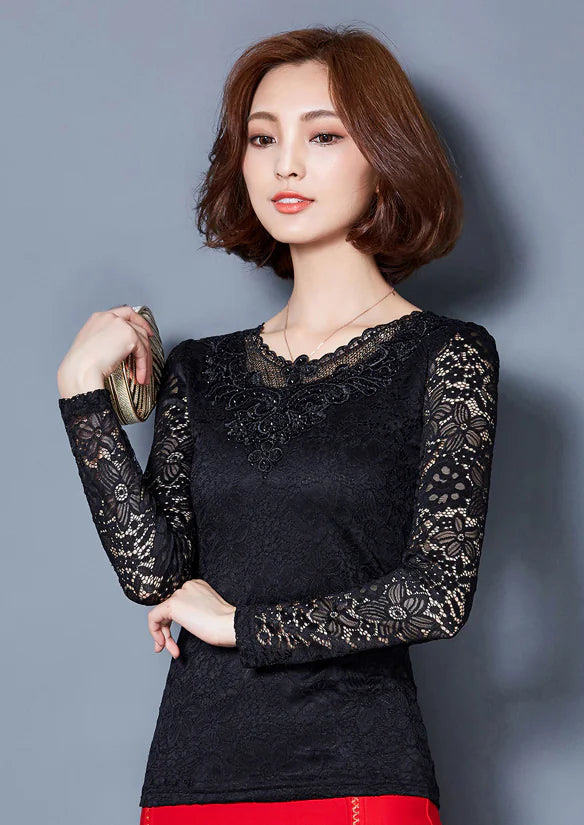 Lace Base Layer Top, Fleece Warm Shirt