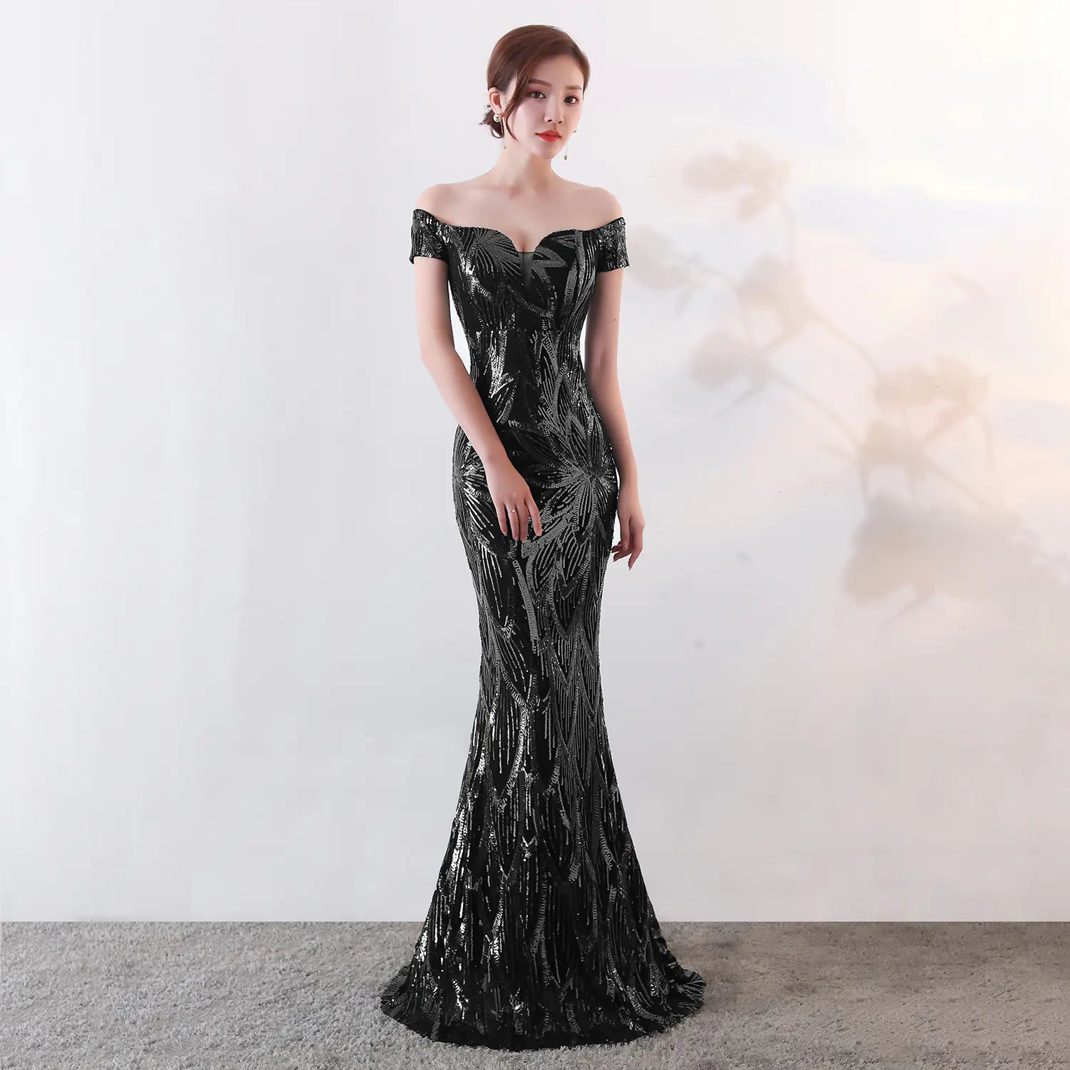 Off-Shoulder Sequin Mermaid Evening Gown for Events