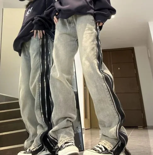 Men's American Zippered Straight Denim Trousers