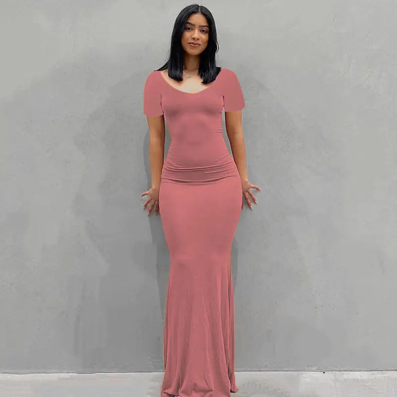Casual Slim-fit Short Sleeve Long Dress for Women